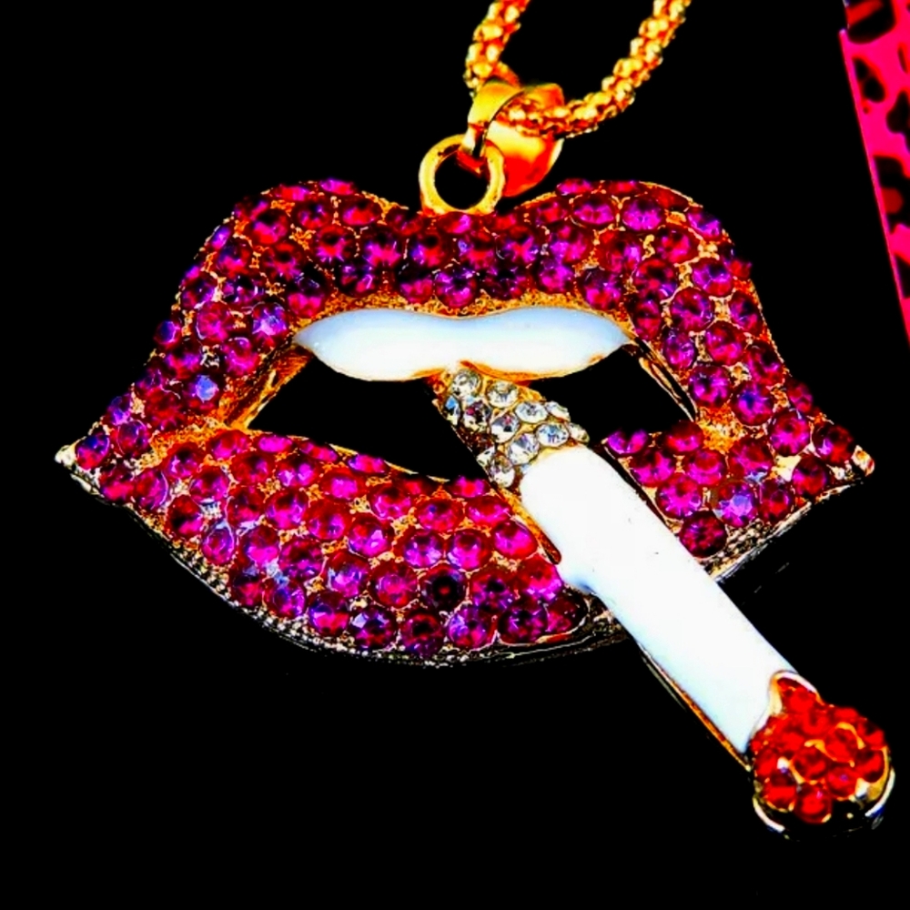 Betsey Johnson necklace lips Cigarette sexy